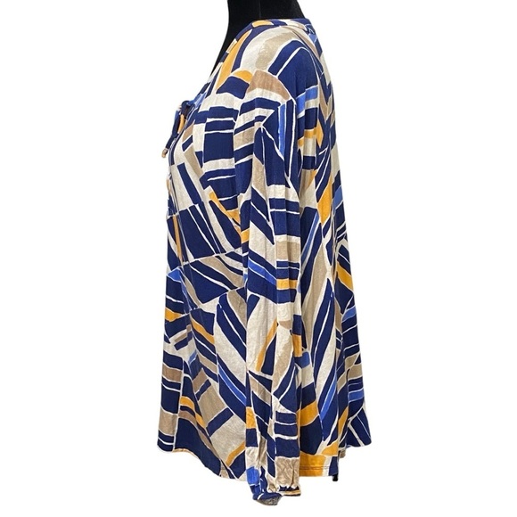 Chico’s Geometric Lace Up Blouse Size Large Blue Orange Abstract Print Top - Picture 6 of 11